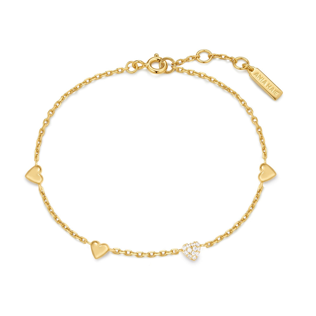 Ania Haie Gold Pave Puffed Heart Station Bracelet | The Jewellery Boutique Australia