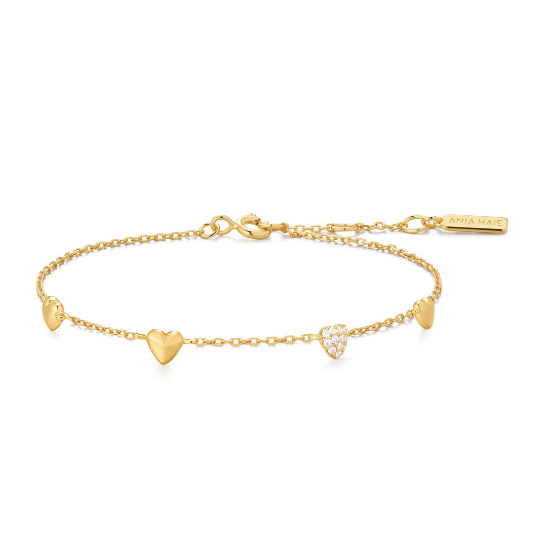 Ania Haie Gold Pave Puffed Heart Station Bracelet | The Jewellery Boutique Australia