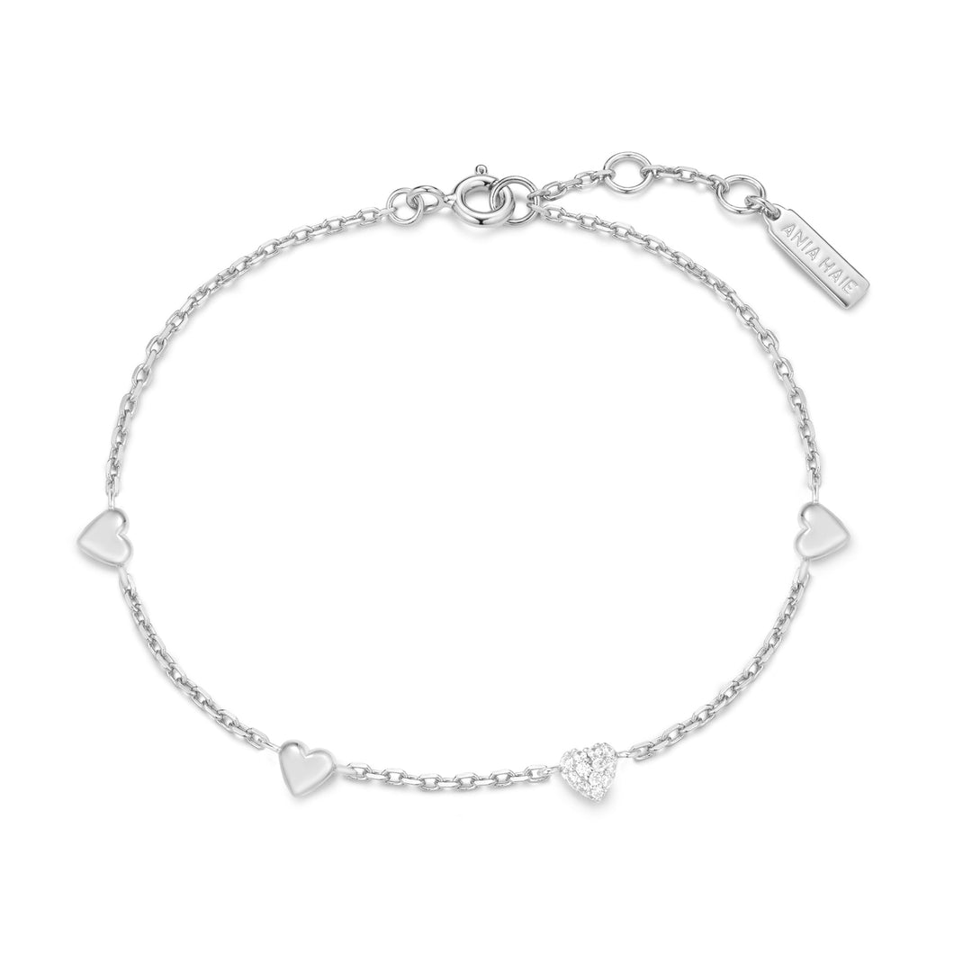 Ania Haie Silver Pave Puffed Heart Station Bracelet | The Jewellery Boutique Australia