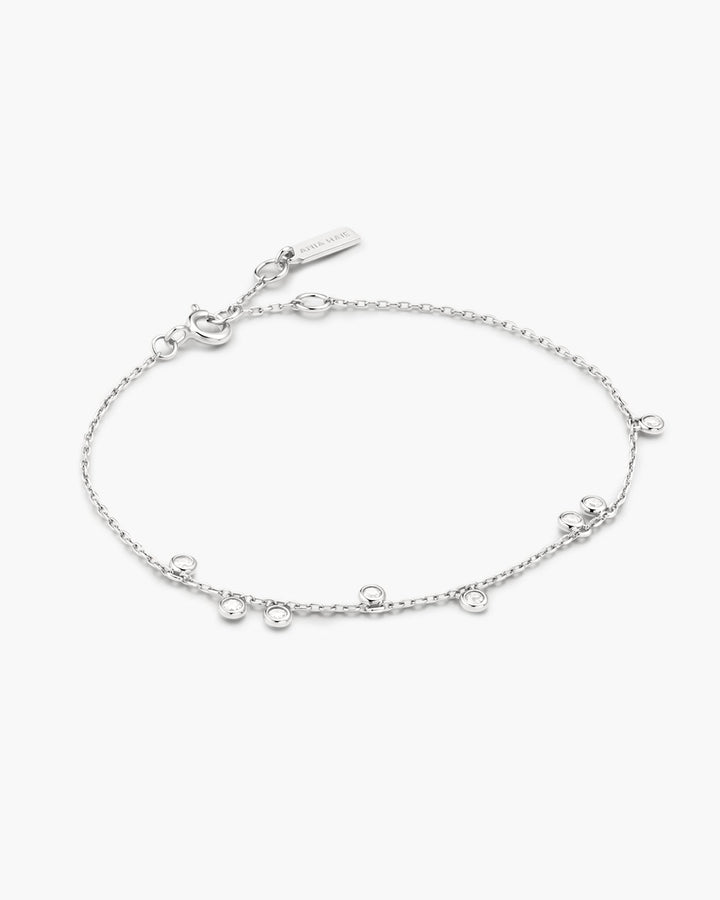 Silver Bezel-Set Droplet Station Bracelet