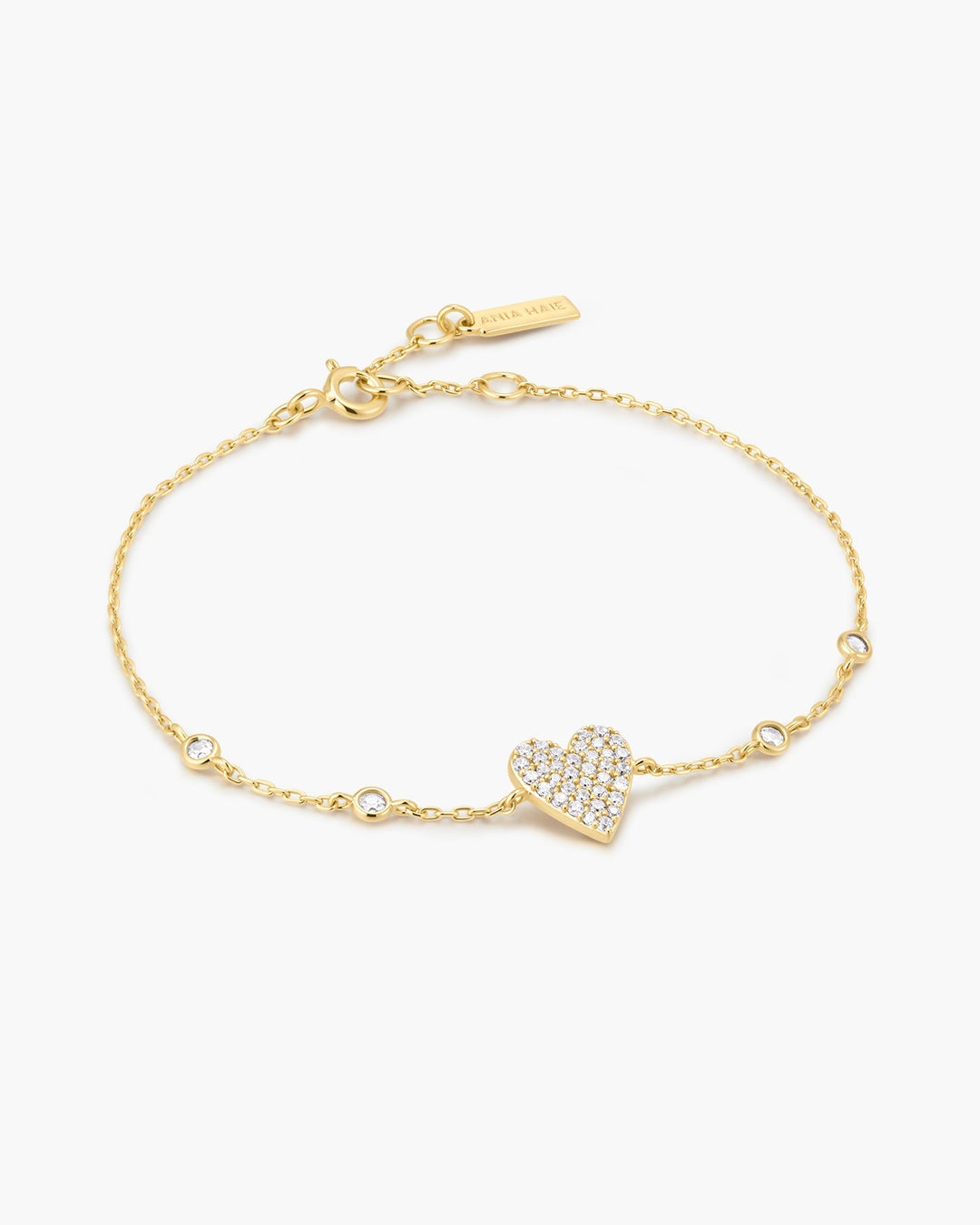Gold Pave Heart with Bezel Station Bracelet