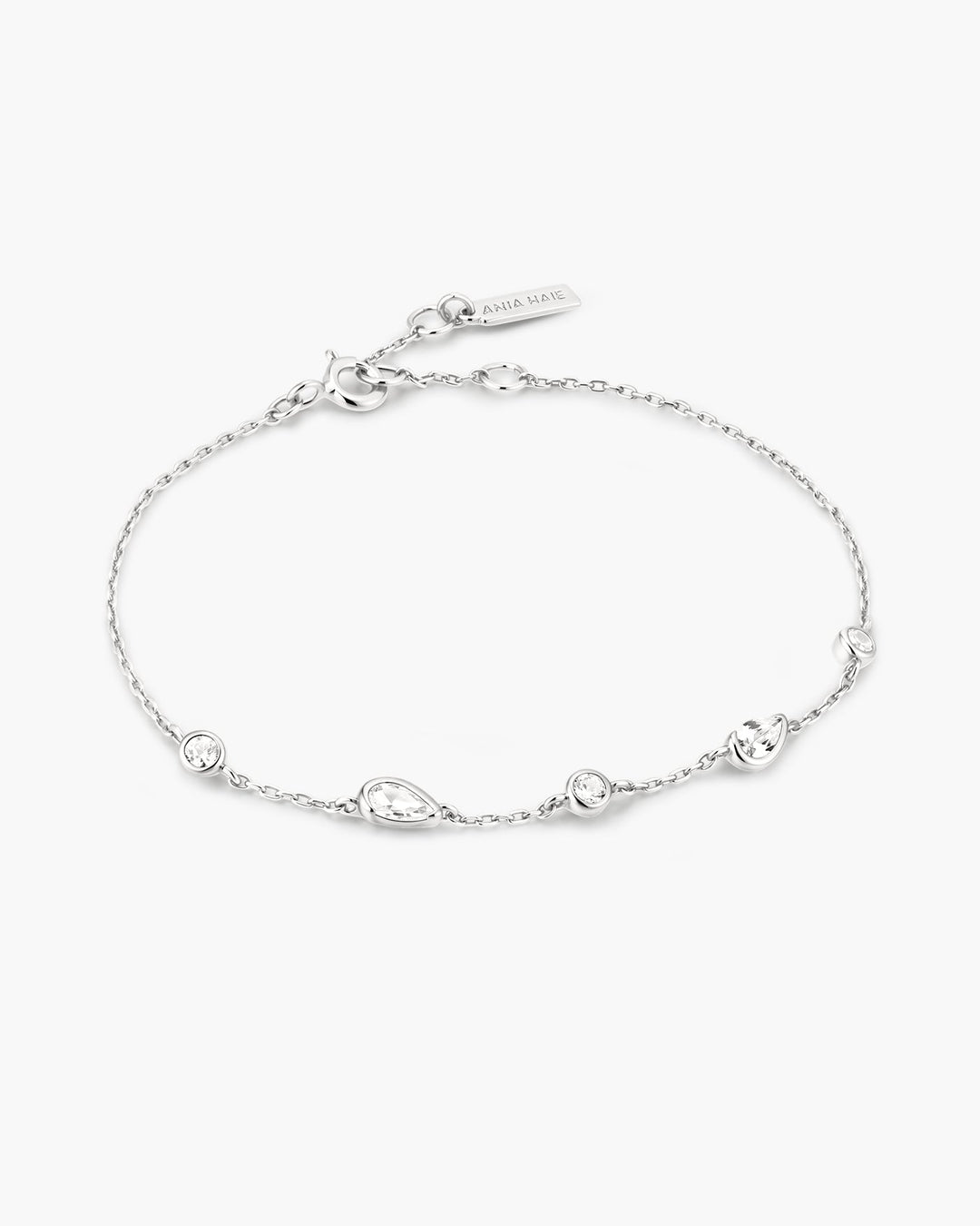 Silver Round & Teardrop Bezel Station Bracelet