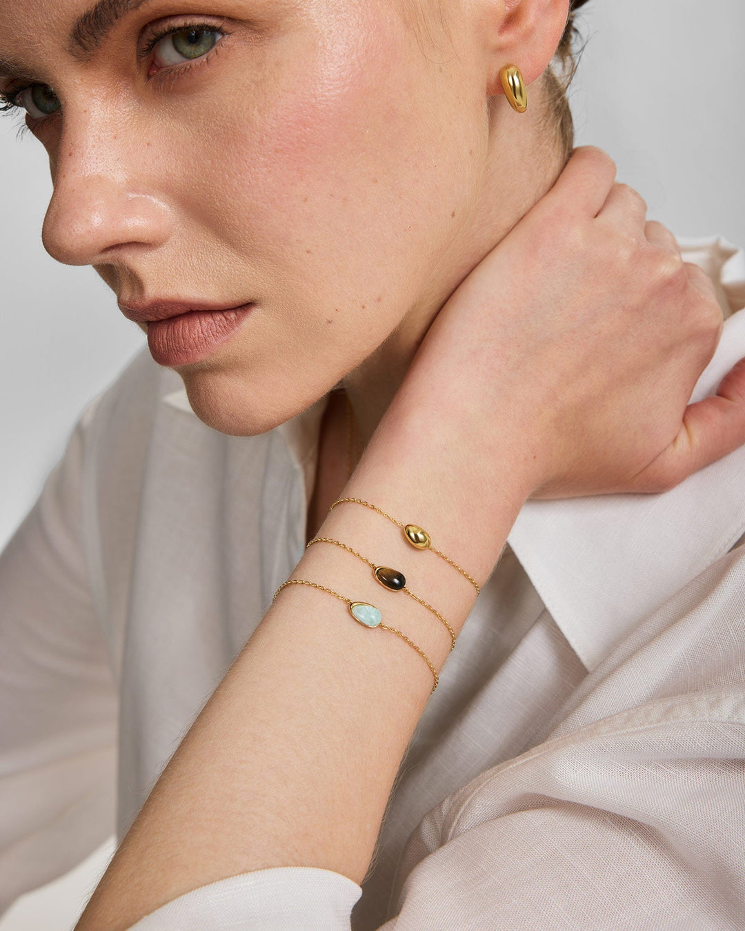 Gold Bezel Tiger's Eye Organic Dome Pebble Bracelet
