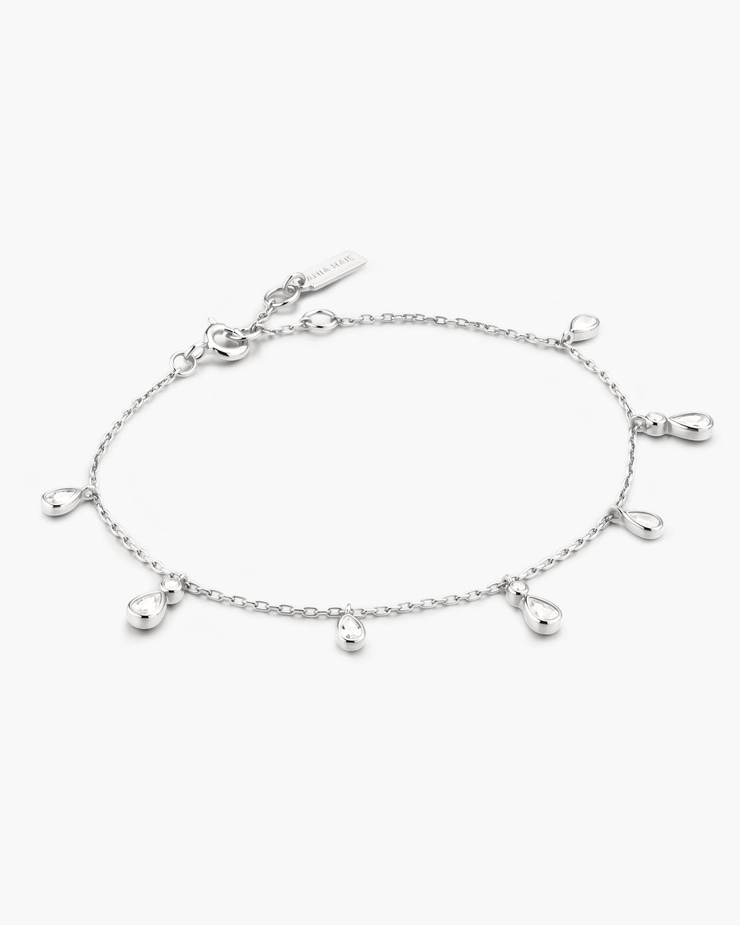 Silver Bezel-Set Teardrop Dangle Station Bracelet