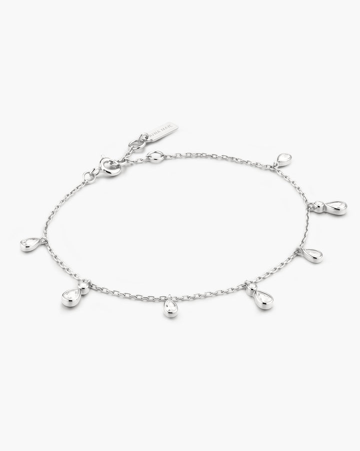 Silver Bezel-Set Teardrop Dangle Station Bracelet