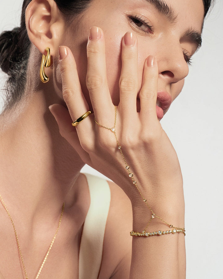 Gold Bezel-Set Station Hand Chain
