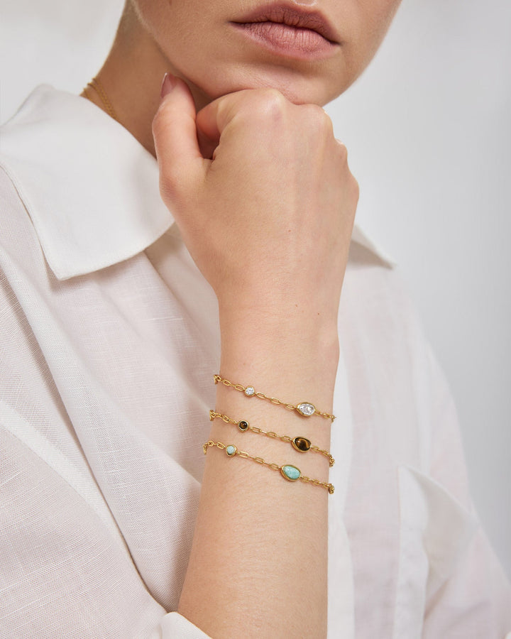Gold Bezel Tiger's Eye Organic Dome Pebble Station Bracelet
