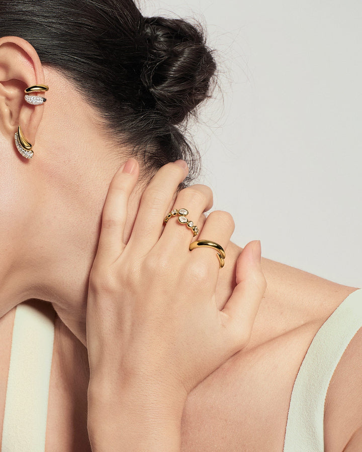 Gold Organic Pebble Spiral Bezel Adjustable Ring