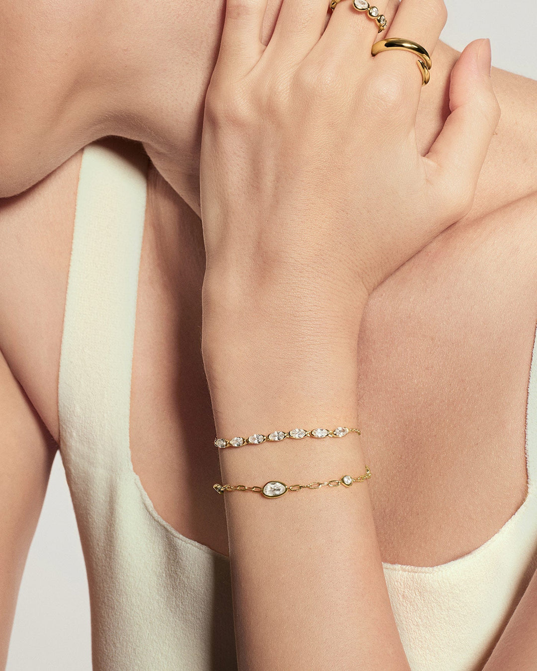Gold Bezel Organic Dome Pebble Station Bracelet
