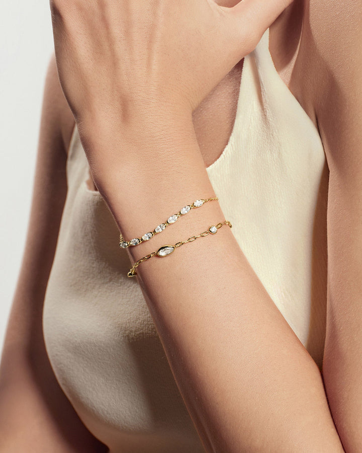 Gold Bezel Organic Dome Pebble Station Bracelet