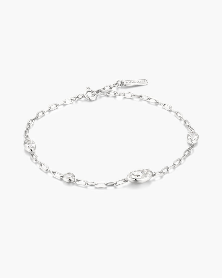Silver Bezel Organic Dome Pebble Station Bracelet