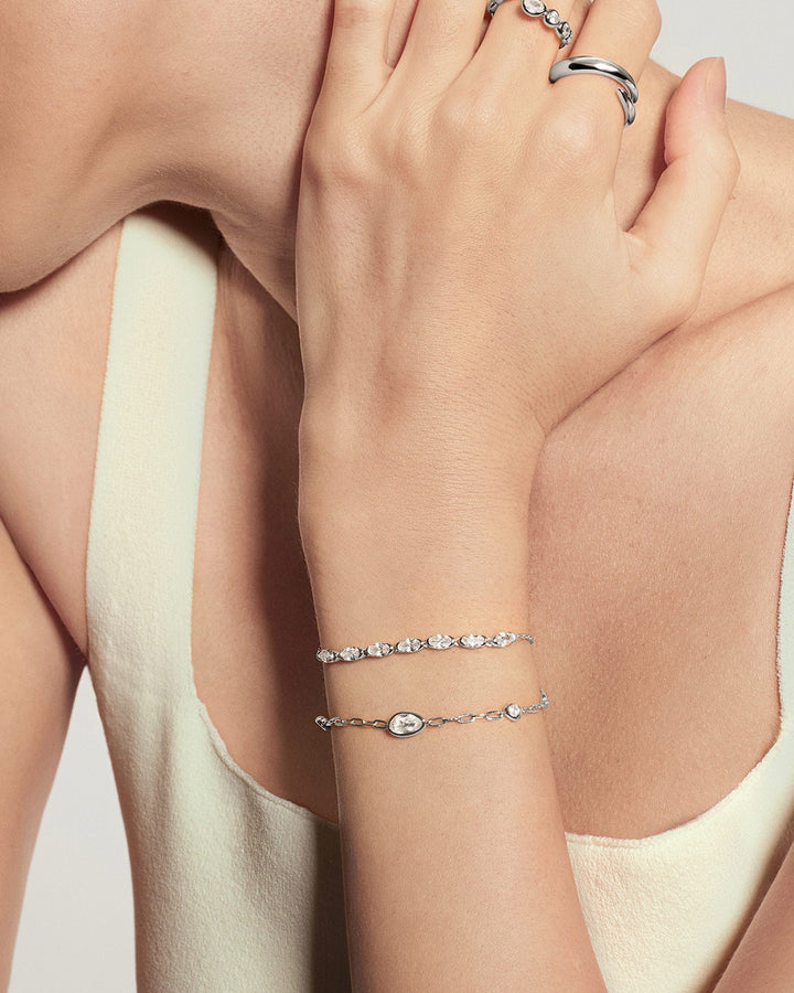 Silver Half-Bezel Oval Half-Tennis Bracelet