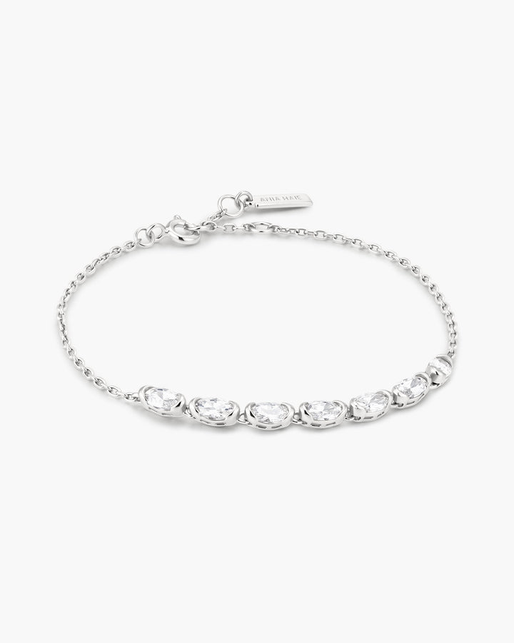 Silver Half-Bezel Oval Half-Tennis Bracelet