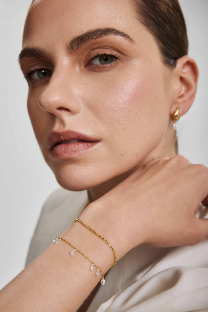 Gold Ethereal Teardrop Dangle Station Bracelet