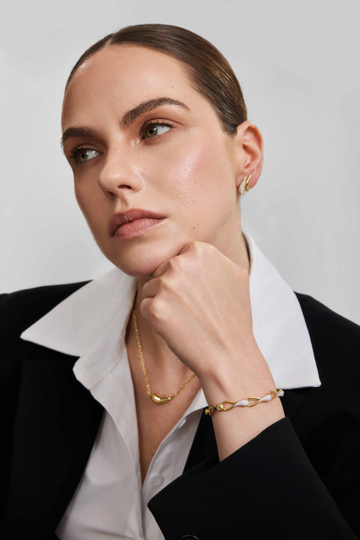 Gold Pave Sculptural Interlocked Link Bracelet