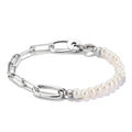 Connect Charm Bracelet Paperclip with Pearls Silver