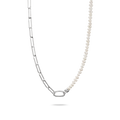 Connect Charm Necklace Paperclip with Pearls Silver