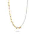 Connect Charm Necklace Paperclip with Pearls Gold