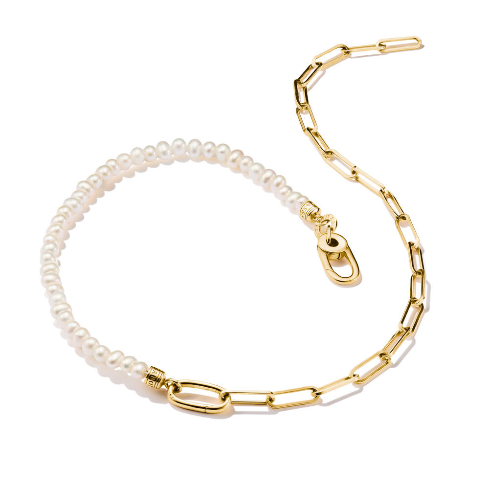 Connect Charm Necklace Paperclip with Pearls Gold