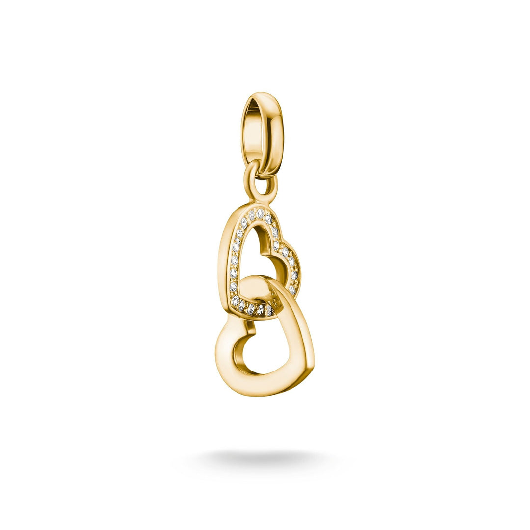 THOMAS SABO Gold-Plated Double Heart Charm with White Zirconia