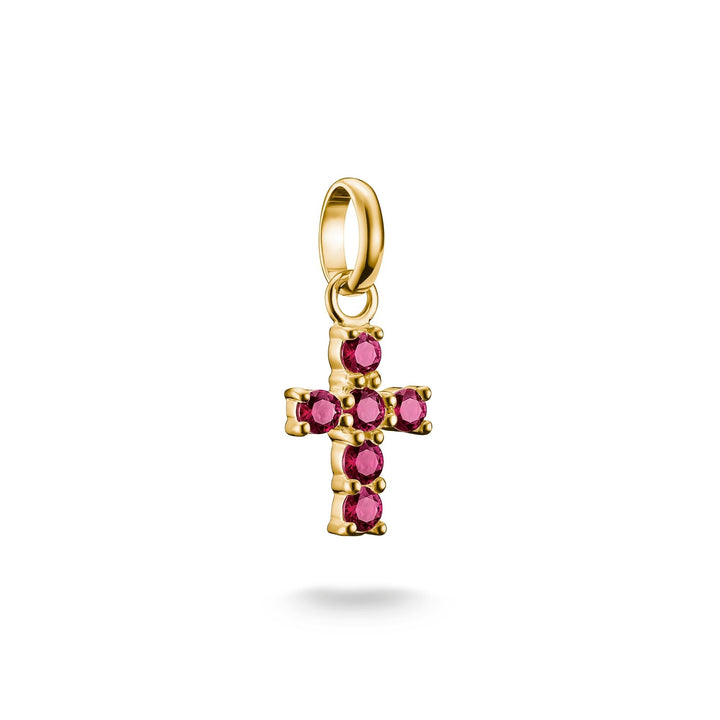 THOMAS SABO Gold-Plated Cross Charm with Lab-Grown Ruby