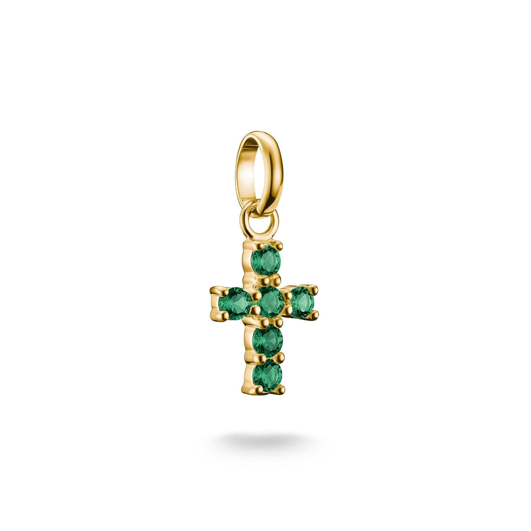 THOMAS SABO Gold-Plated Cross Charm with Green Nano Crystal