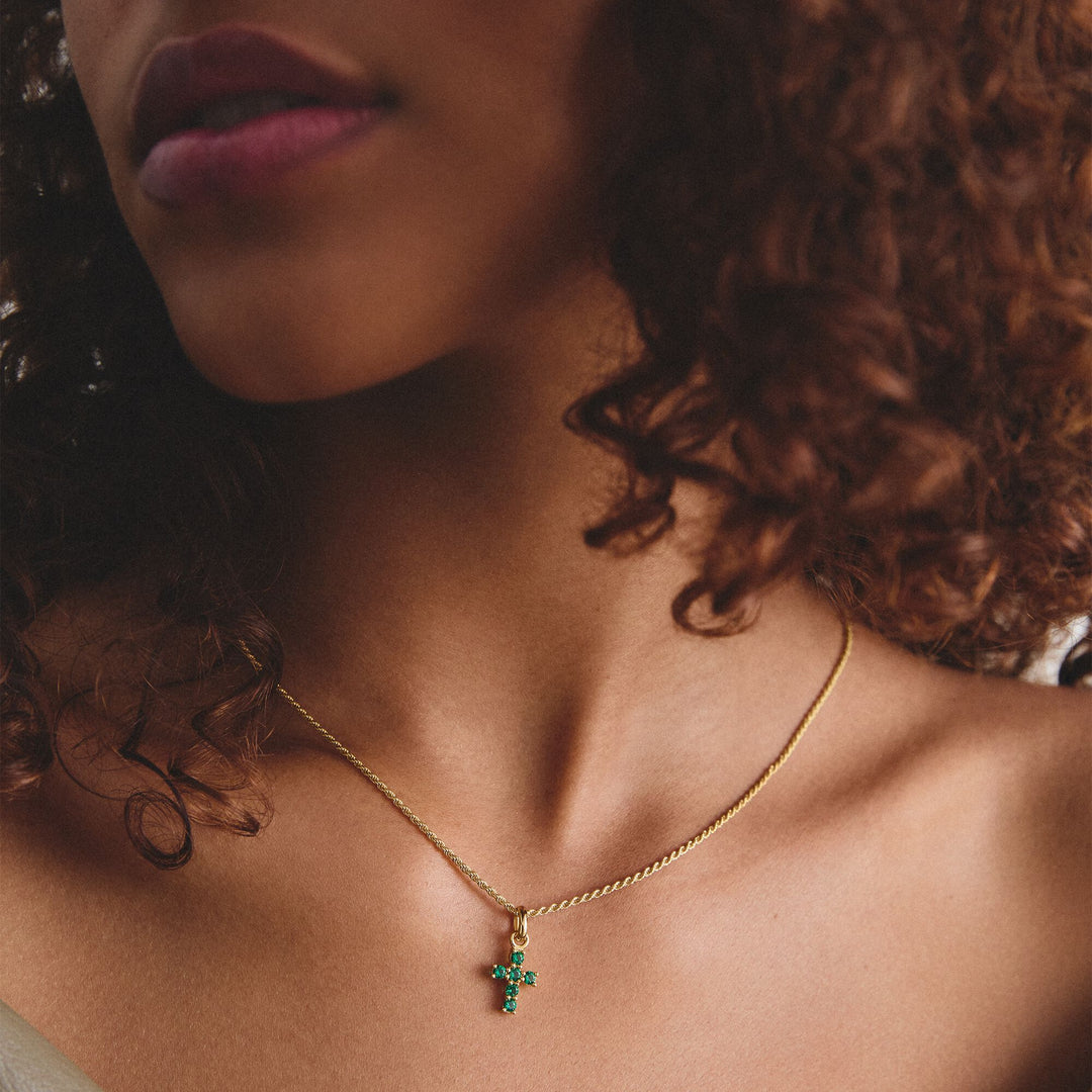 THOMAS SABO Gold-Plated Cross Charm with Green Nano Crystal