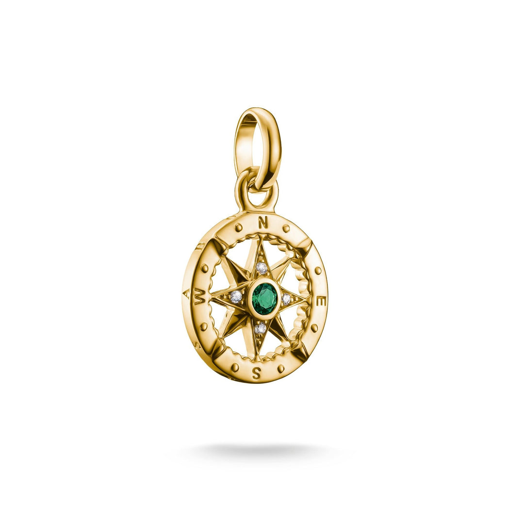 THOMAS SABO Gold-Plated Compass Charm with Green Nano Crystal