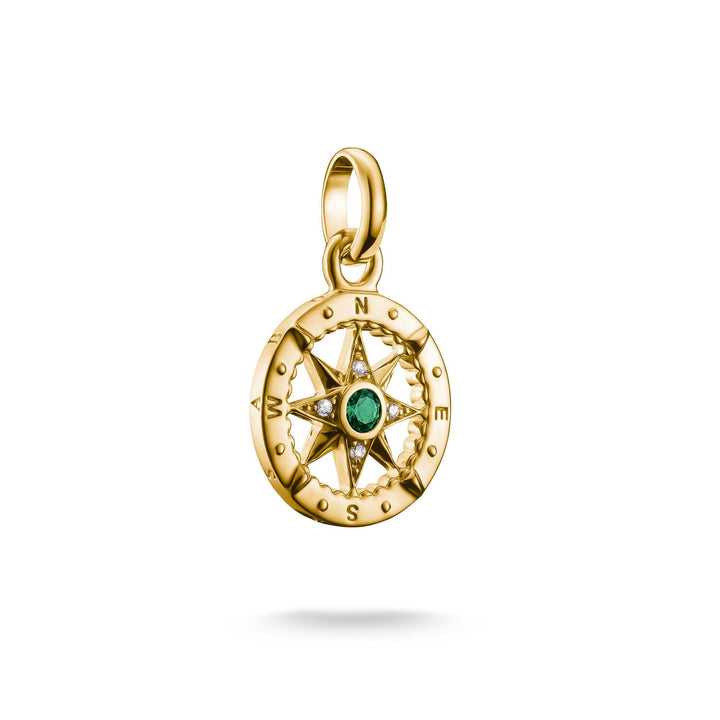 THOMAS SABO Gold-Plated Compass Charm with Green Nano Crystal