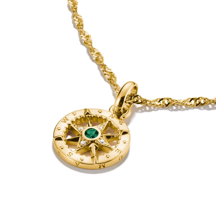 THOMAS SABO Gold-Plated Compass Charm with Green Nano Crystal