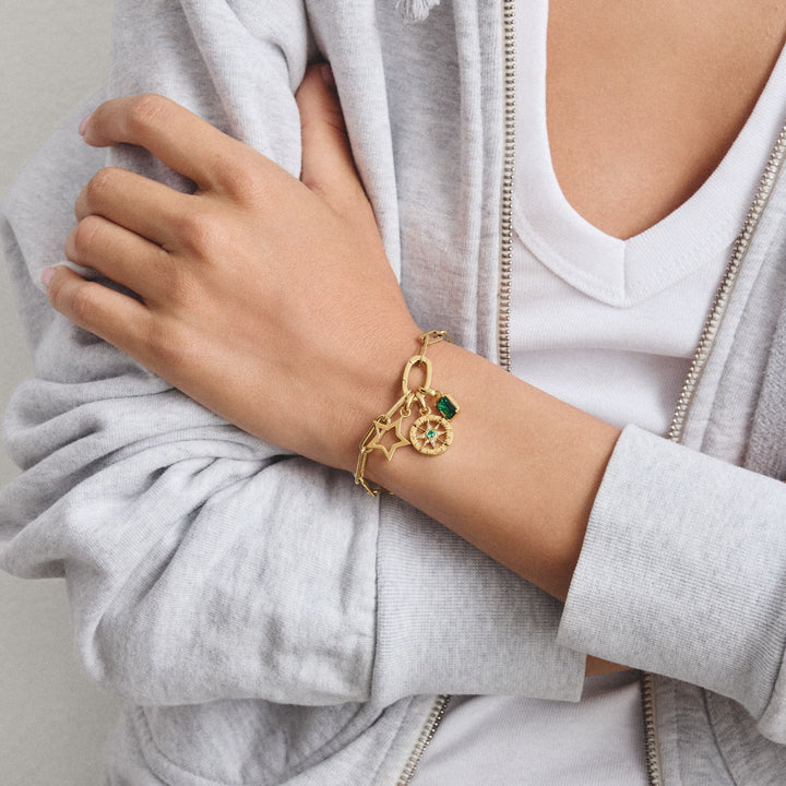 THOMAS SABO Gold-Plated Compass Charm with Green Nano Crystal