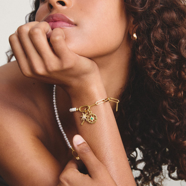 THOMAS SABO Gold-Plated Compass Charm with Green Nano Crystal