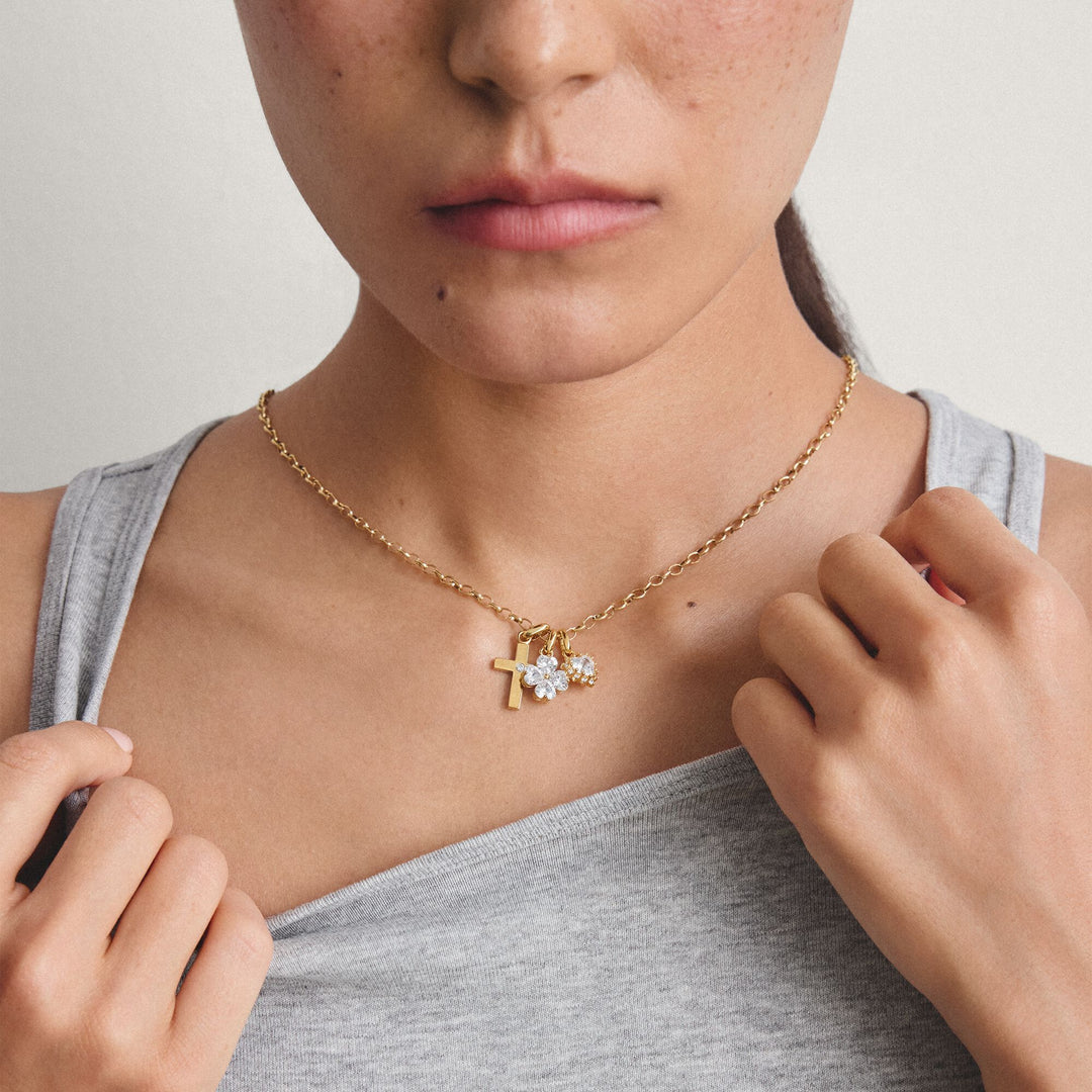 THOMAS SABO Gold-Plated Four-Leaf Clover Charm with Heart-Cut White Zirconia