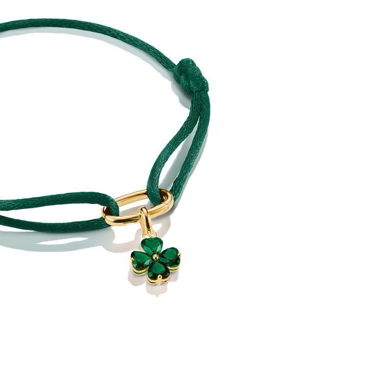 THOMAS SABO Gold-Plated Four-Leaf Clover Charm with Green Heart-Cut Stones
