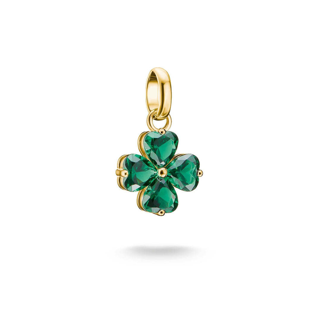 THOMAS SABO Gold-Plated Four-Leaf Clover Charm with Green Heart-Cut Stones