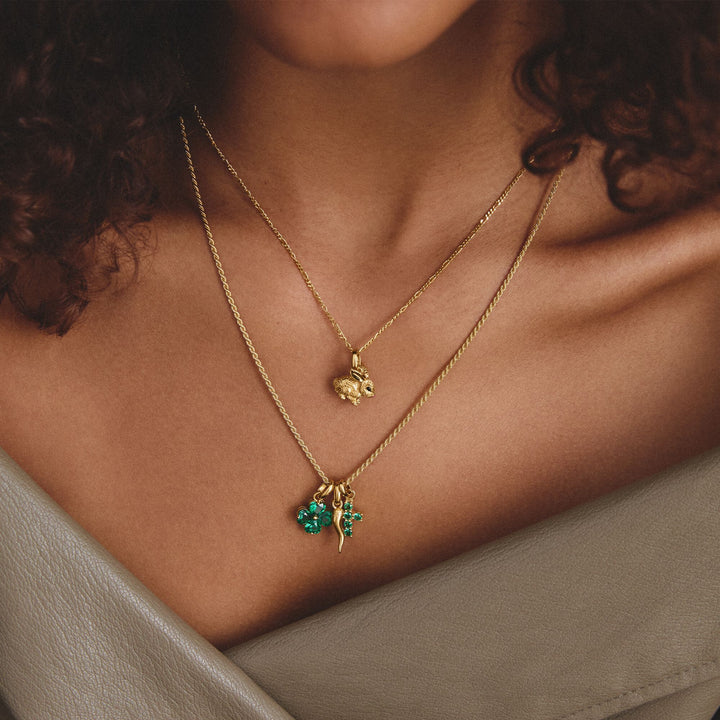 THOMAS SABO Gold-Plated Four-Leaf Clover Charm with Green Heart-Cut Stones