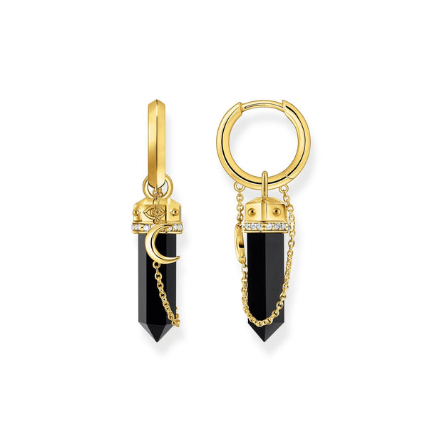 THOMAS SABO Hoop Earrings with Onyx and Small Chain