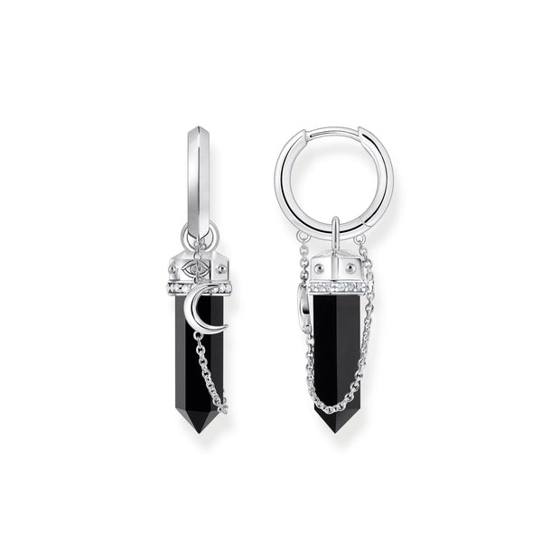 THOMAS SABO Hoop Earrings with Onyx in Hexagon-Shape and Small Chain