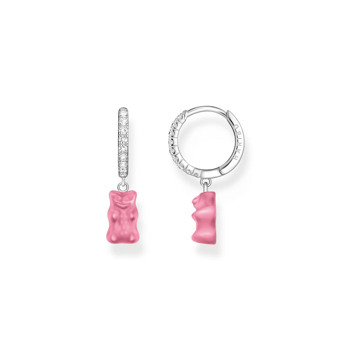 Single hoop earring with pink Goldbear pendant & zirconia | The Jewellery Boutique