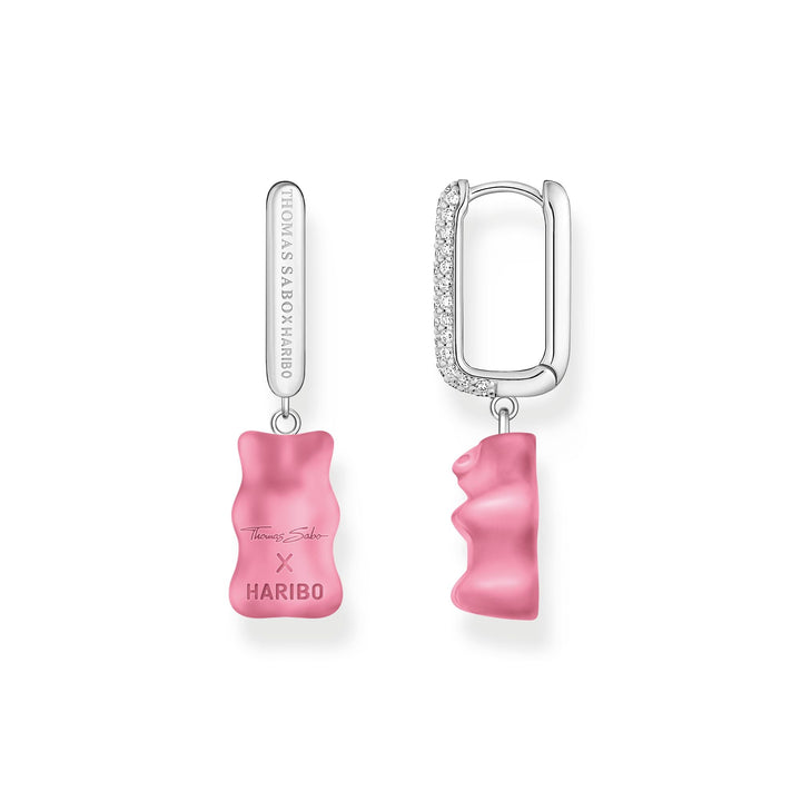 Single hoop earring medium sized with pink Goldbears