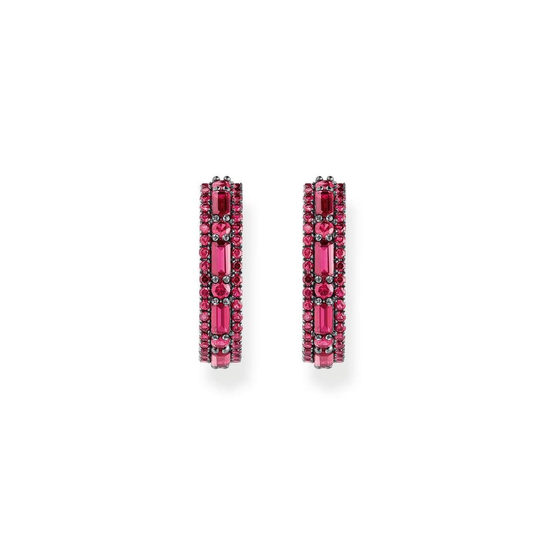 Hoop earrings with ruby red stones
