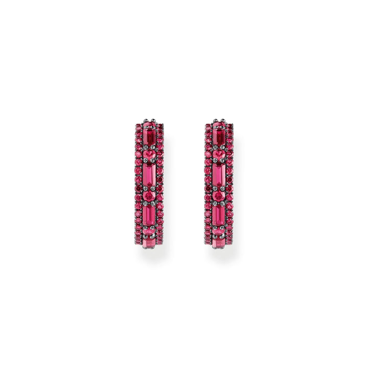 Hoop earrings with ruby red stones