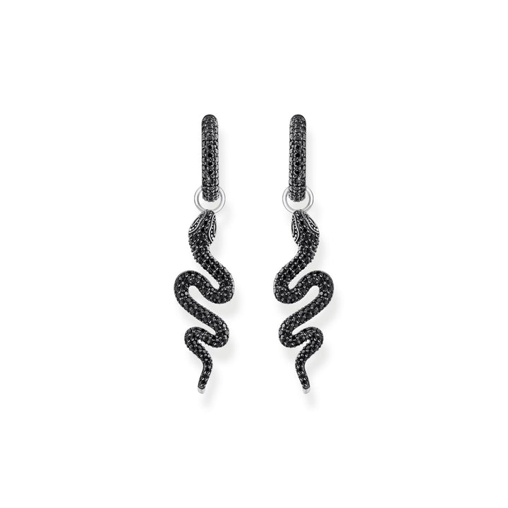 Single Snake hoop earring with black zirconia front view