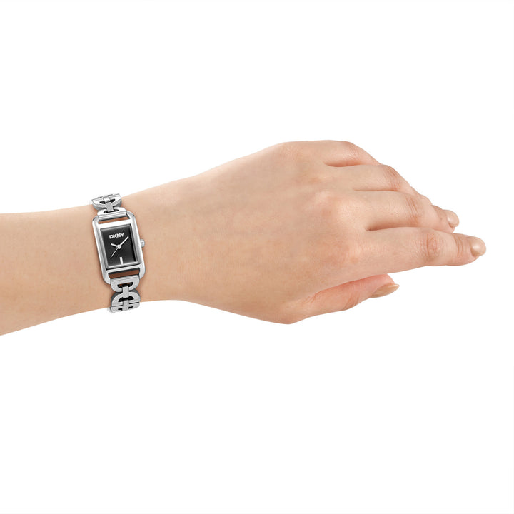 DKNY Open Link Silver 21x34mm Black Dial Womens Watch