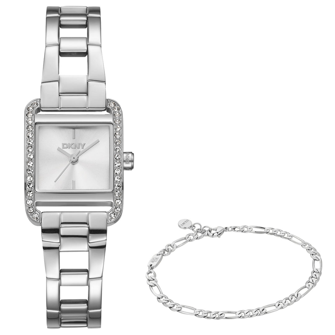 DKNY Mini Silver 21x27mm Womens Watch + Silver Bracelet