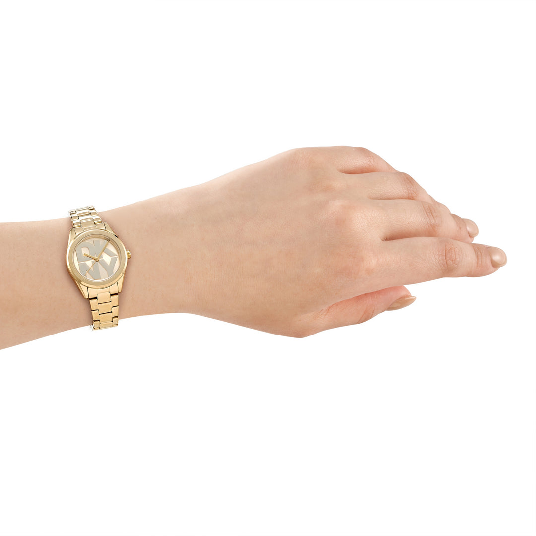 DKNY Logo Gold 28mm Gold Dial Womens Watch + Gold Bracelet