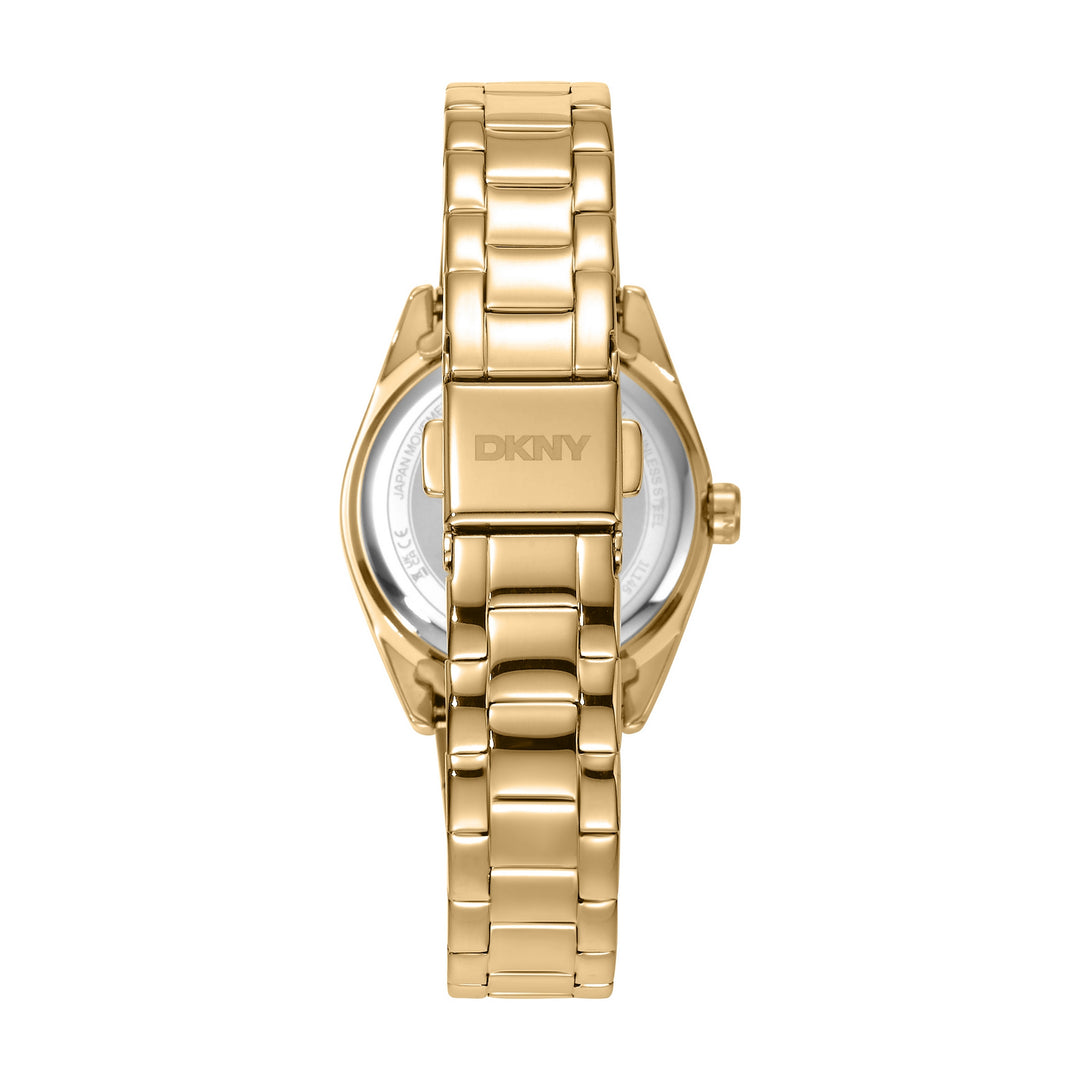 DKNY Logo Gold 28mm Green Dial Womens Watch + Gold Bracelet