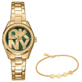 DKNY Logo Gold 28mm Green Dial Womens Watch + Gold Bracelet