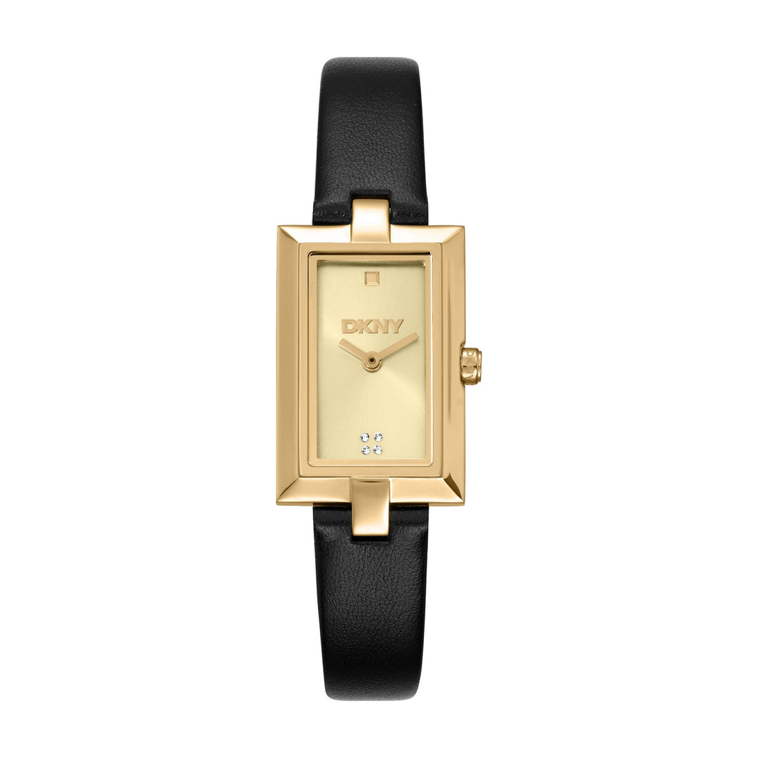 DKNY Signature Shape Gold Black Leather 20x30mm Watch