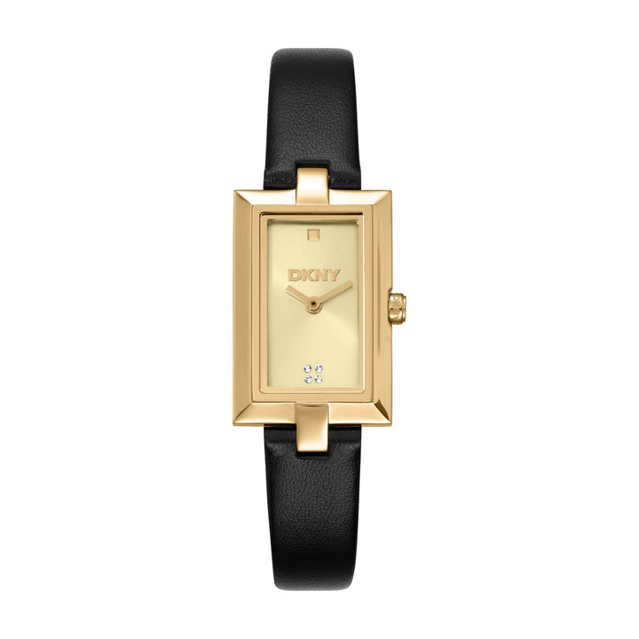 DKNY Signature Shape Gold Black Leather 20x30mm Watch